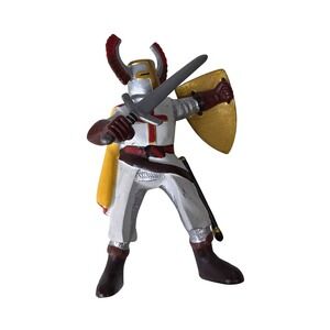 Papo 1999 Medieval Knight Crusader Figure Horned Helmet Sword Shield 39339 Vtg